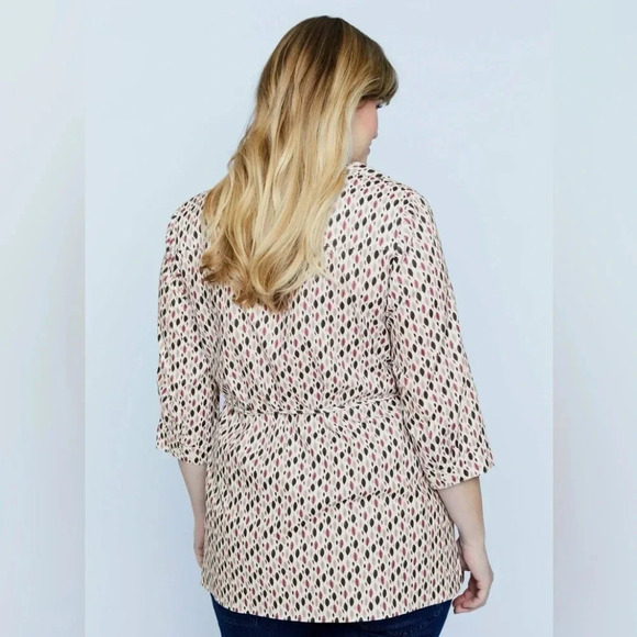 Plus Size Boho Blouse Top 3/4 Sleeve Empire Waist Tunic Dot Print Flowy Mature - Picture 2 of 8